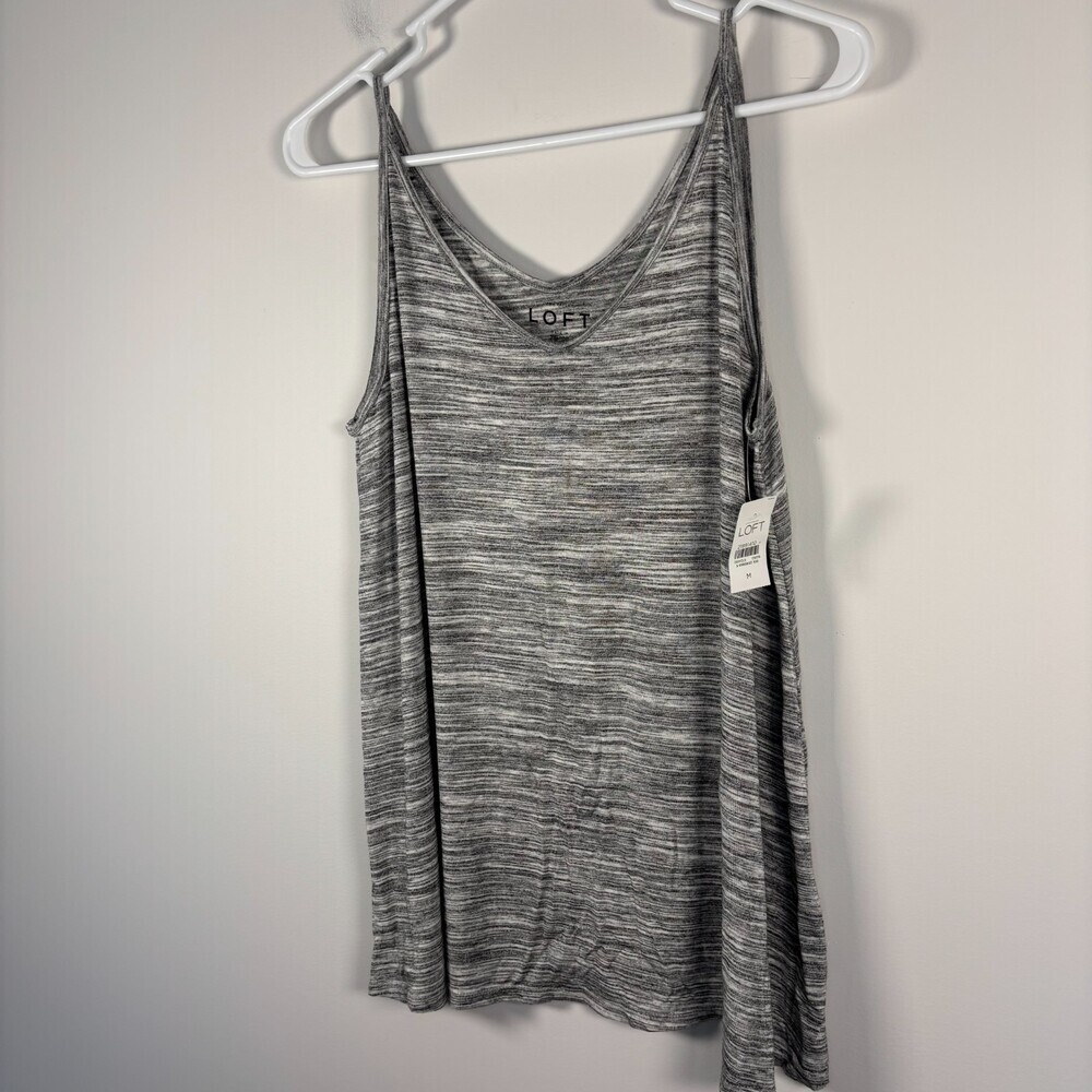 ANN TAYLOR LOFT NEW Double V-Neck  Tank Womens M Heather Black White Flowy